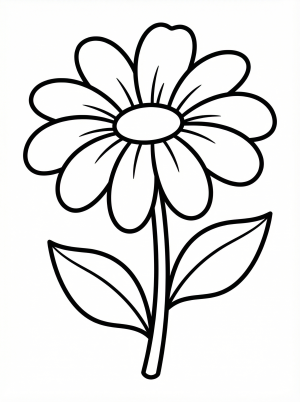 Free printable coloring page showing a single wildflower with petals and leaves, perfect for kids to practice coloring and creativity