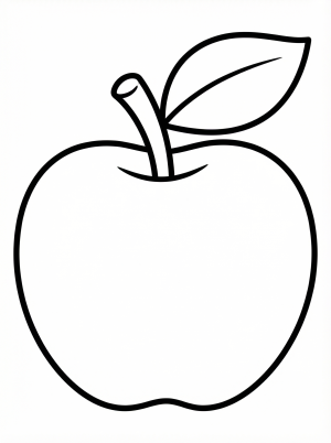 Free printable coloring page showing a simple apple with a leaf, perfect for kids to practice coloring and learn about fruit