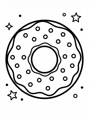Outline drawing of a delicious round donut topped with a generous amount of colorful sprinkles, ready for young artists to color creatively.