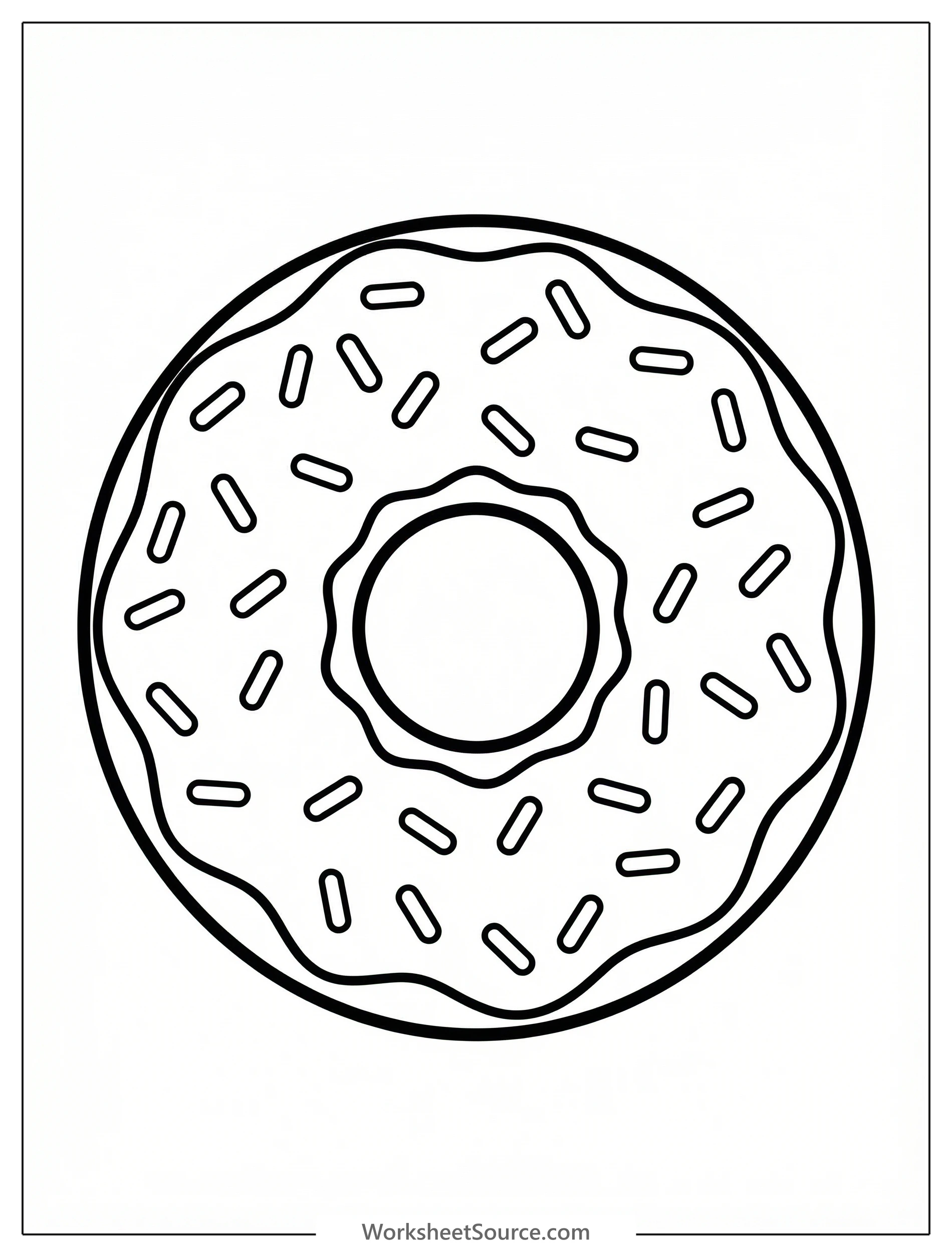 A delightful illustration of a donut generously covered with a cheerful array of colorful rainbow sprinkles, ready for coloring.