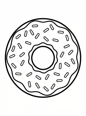 A delightful illustration of a donut generously covered with a cheerful array of colorful rainbow sprinkles, ready for coloring.