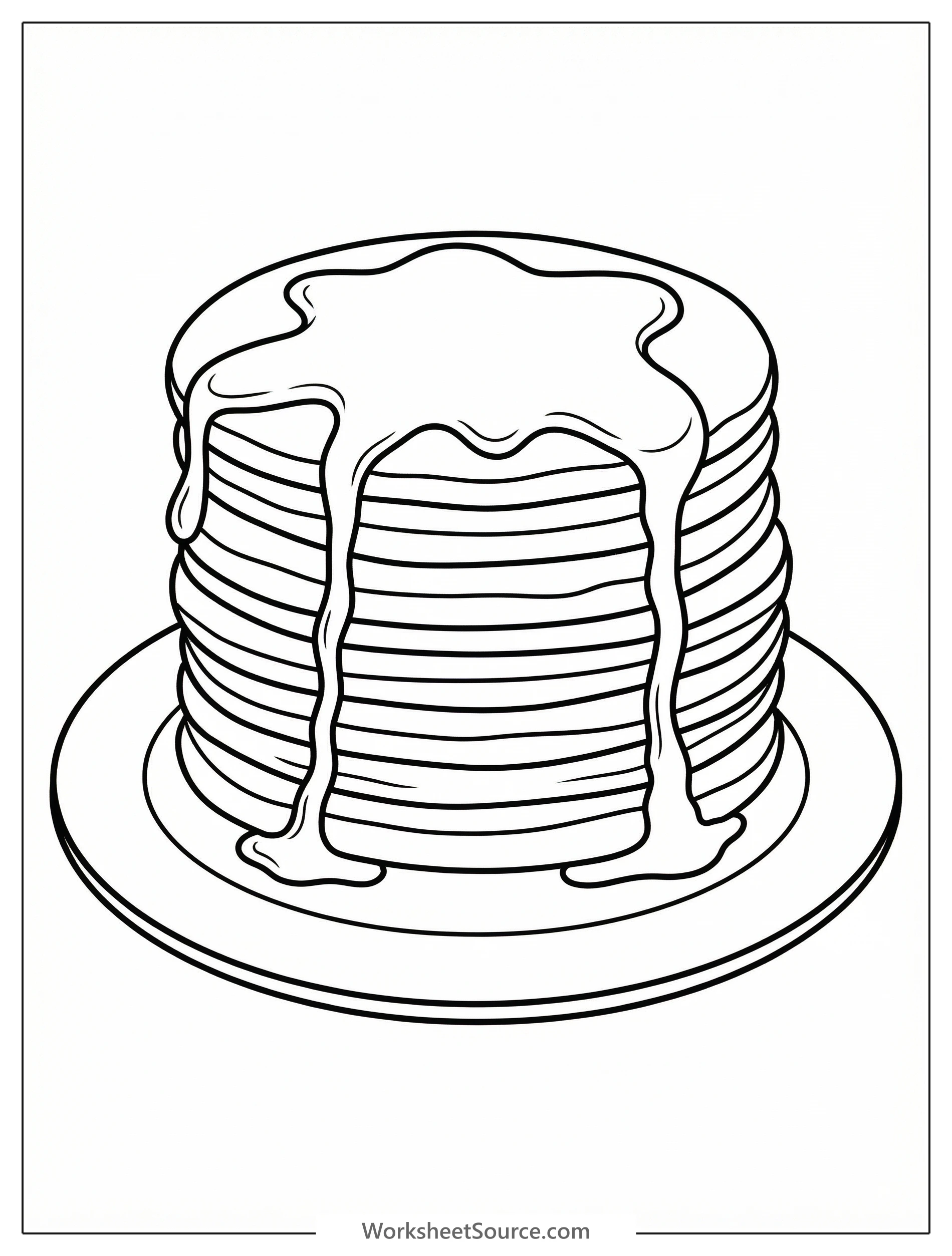 Clear black and white line art coloring page depicting a delicious chocolate syrup drizzle pattern, professionally designed for young artists.