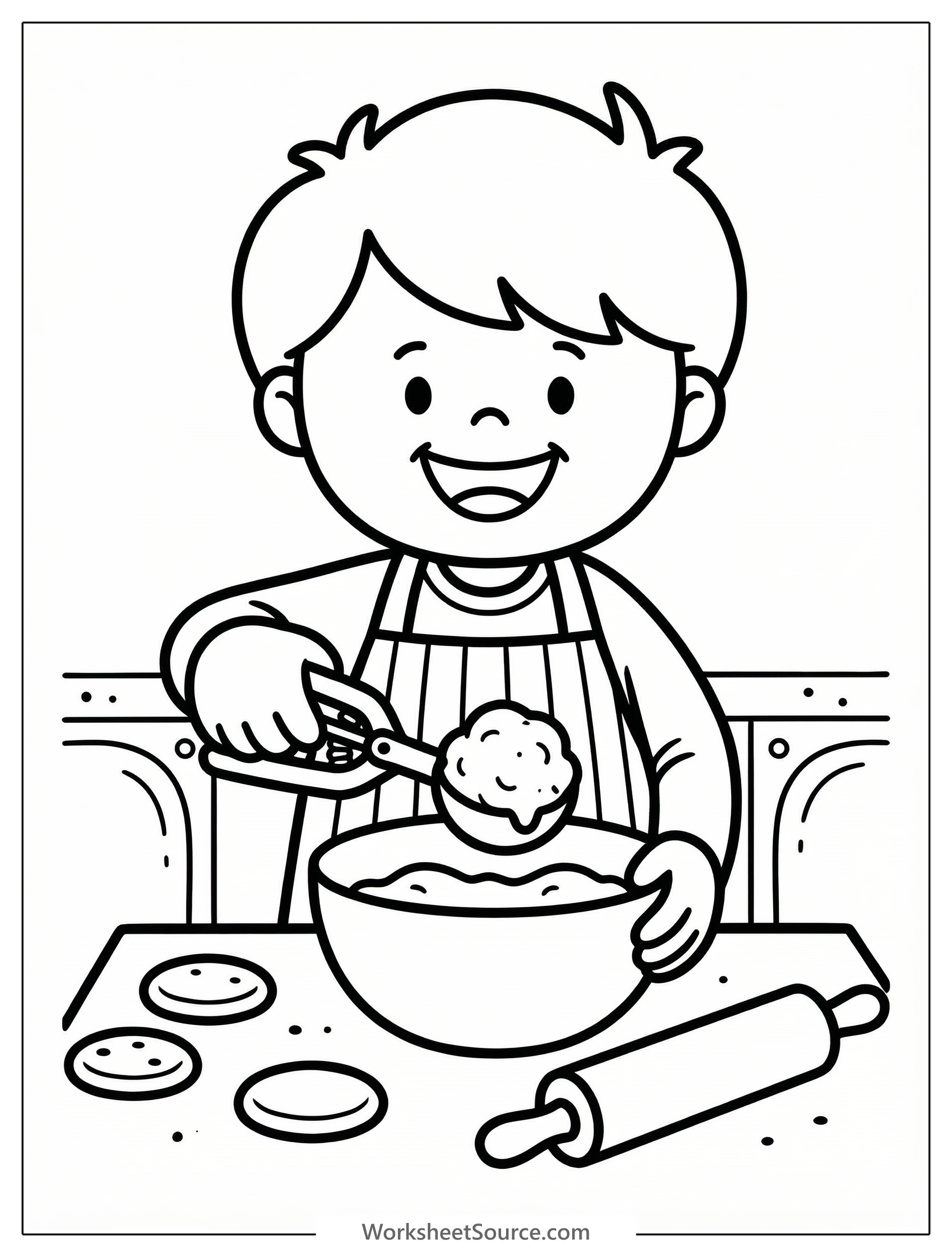 Clear black and white line art coloring page featuring a classic cookie dough scoop, designed professionally for printing and creative enjoyment.