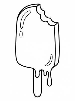 Professional black and white line art coloring page depicting a delicious ice cream bar with a bite taken out, featuring clear outlines for easy coloring.