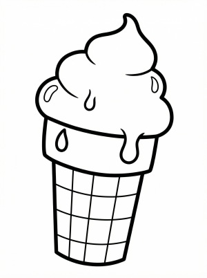 Clear black and white line art coloring page featuring a professionally designed sugar cone generously dipped in melted chocolate, ready for creative coloring.