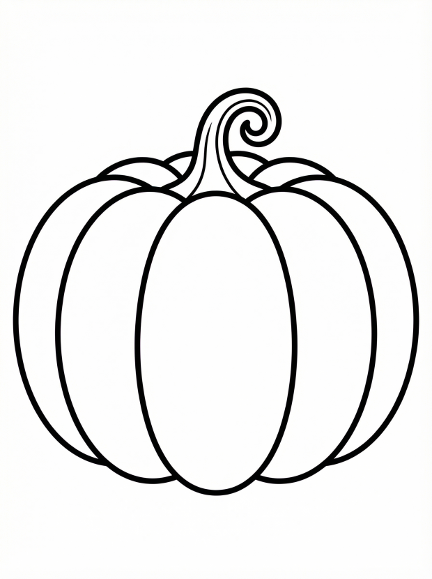 Free printable coloring page showing a round pumpkin with sections, perfect for kids to practice coloring and shading