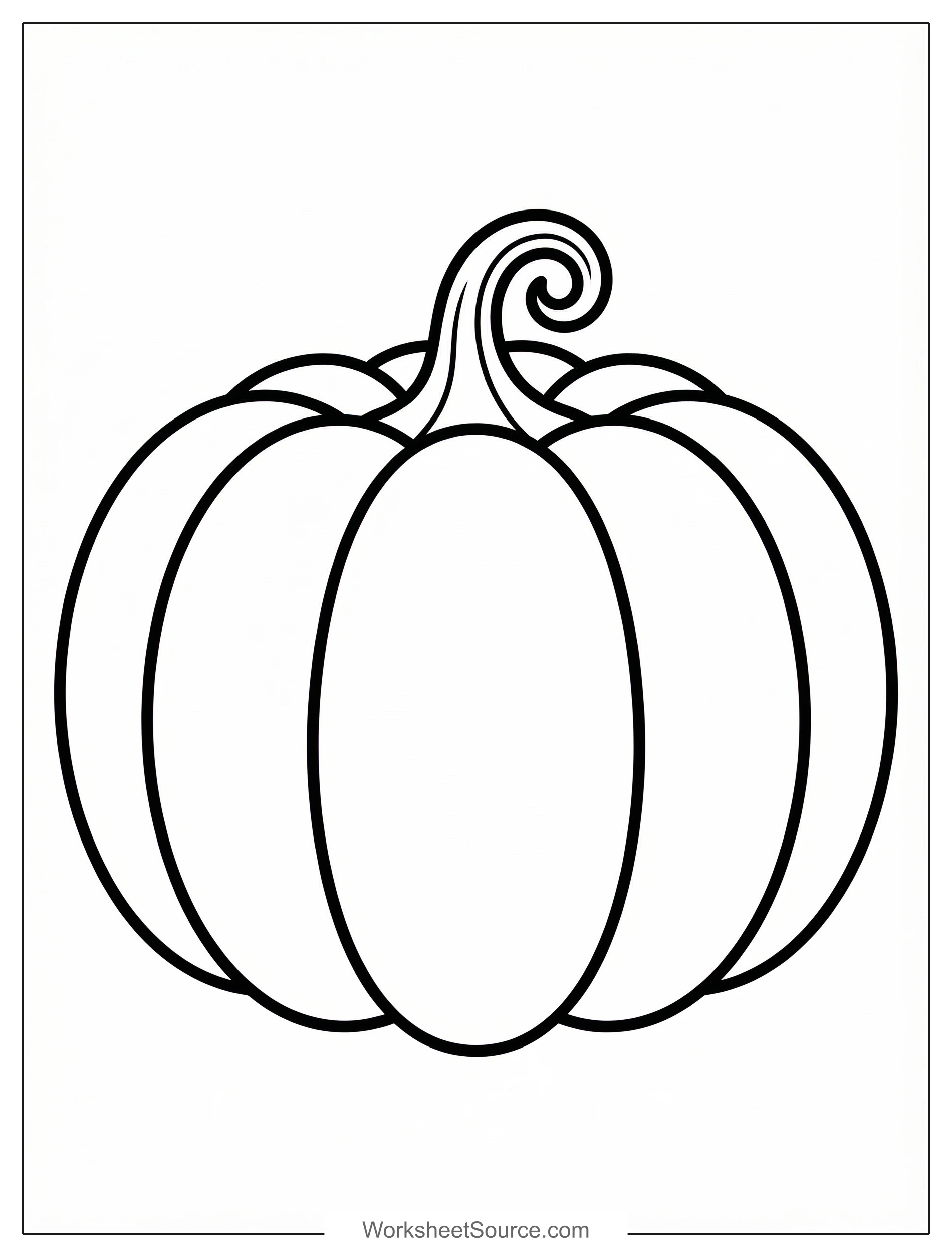 Free printable coloring page showing a round pumpkin with sections, perfect for kids to practice coloring and shading