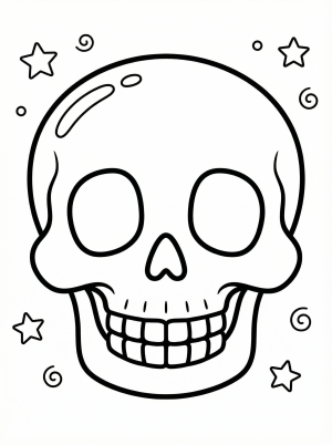 Free printable coloring page showing a smiling skull outline, perfect for kids to practice coloring and fine motor skills