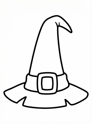 Free printable coloring page showing a tall witch hat with buckle, perfect for kids to practice coloring and creativity