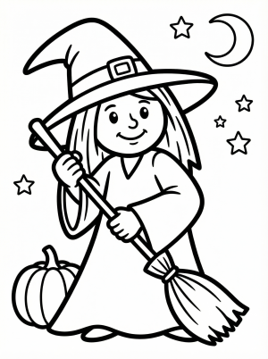 Witch With Broom and Hat coloring page