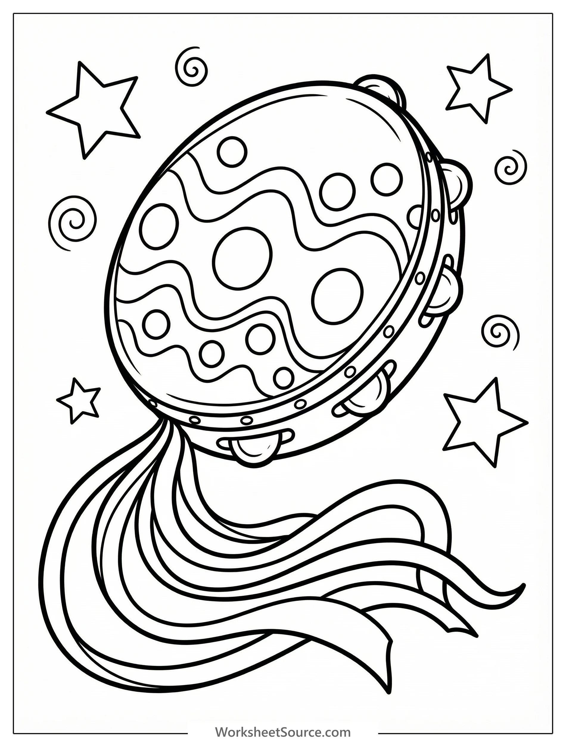 A decorative tambourine featuring a star of david design and a joyful, flowing array of ribbons in various lengths. It represents Miriam's song of celebration.