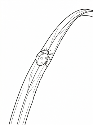 A charming lofi aesthetic coloring page featuring a tiny ladybug perched delicately on a single blade of grass, rendered with clean lines for detailed coloring.