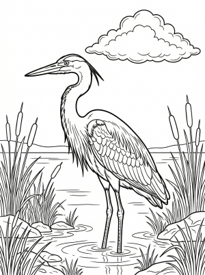 A single large, fluffy, cumulus cloud floats gracefully in an expansive, clear sky, presented as a high-quality line art coloring page.