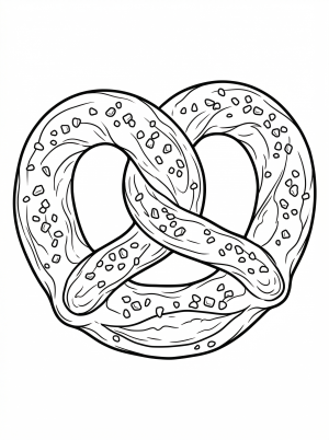 Close up of a large, inviting soft pretzel with prominent salt crystals scattered across its surface, rendered in a soothing lofi aesthetic, ready for coloring.