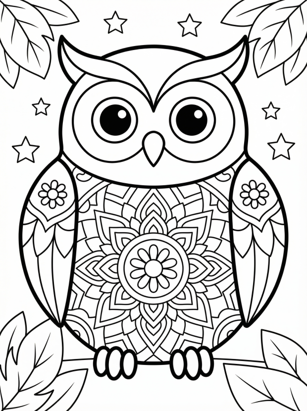Free printable coloring page showing an owl mandala design, perfect for kids to practice focus and creativity