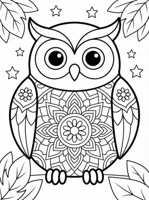 Free printable coloring page showing an owl mandala design, perfect for kids to practice focus and creativity
