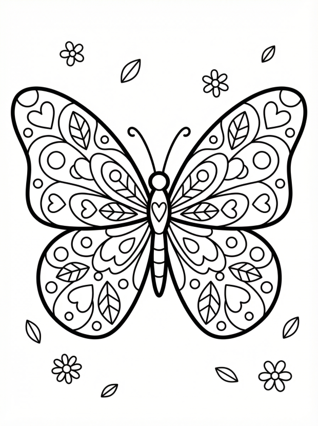 Free printable coloring page showing a detailed butterfly mandala, perfect for kids to practice focus and creativity