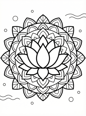 Free printable coloring page showing a detailed lotus flower mandala, perfect for kids to practice focus and creativity