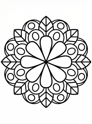 Free printable coloring page showing a flower mandala design, perfect for kids to practice focus and creativity