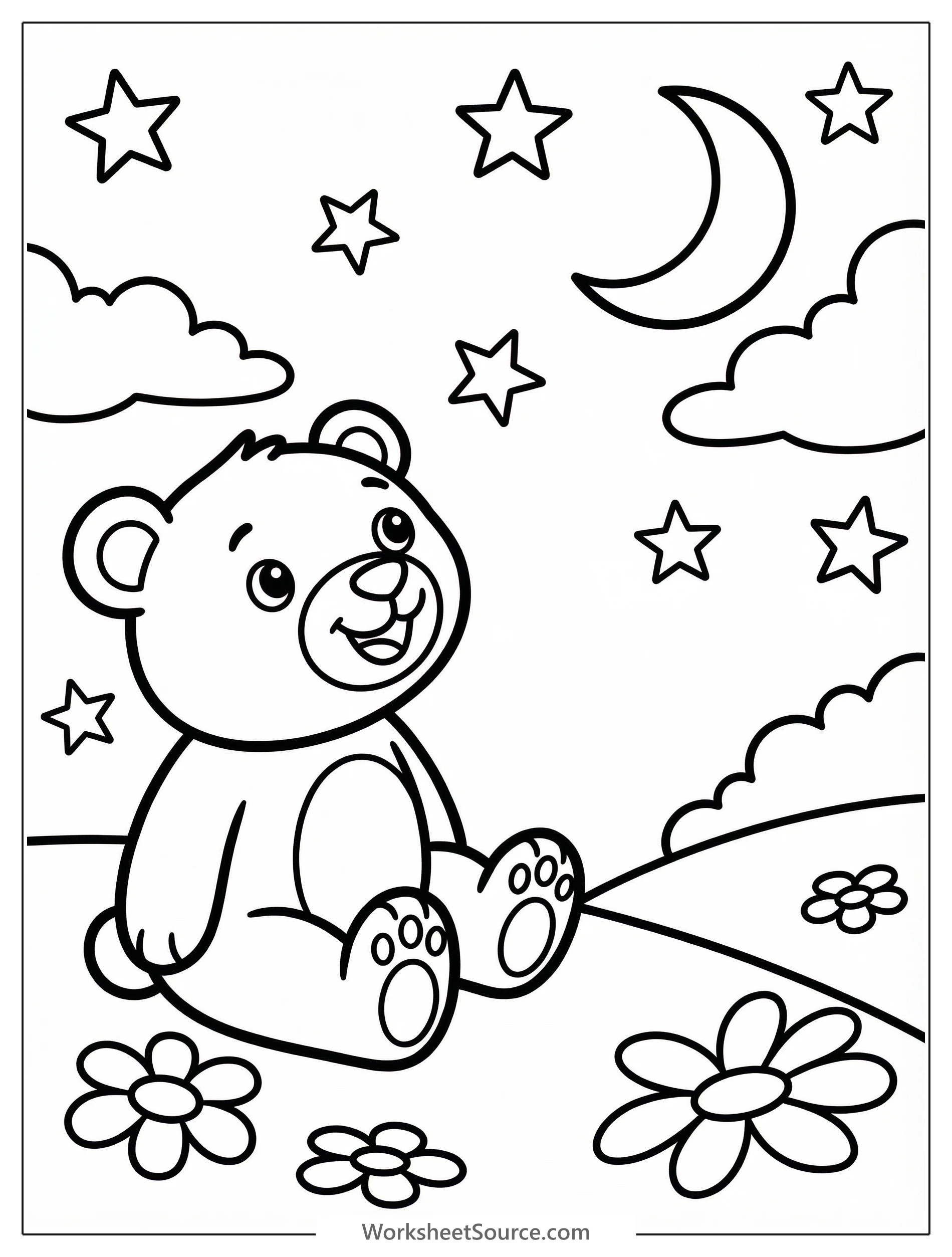 Night sky full of stars. coloring page for kids - black and white line art ready to print and color