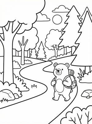 Hiking Trail Through Woods coloring page