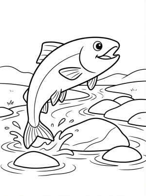 River With Fish and Rocks coloring page