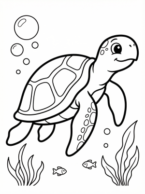 Free printable coloring page showing a sea turtle swimming gracefully, perfect for kids to practice fine motor skills and learn about marine life