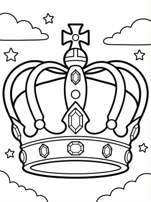 Free printable coloring page showing a detailed queen crown with jewels, perfect for kids to practice coloring and build creativity
