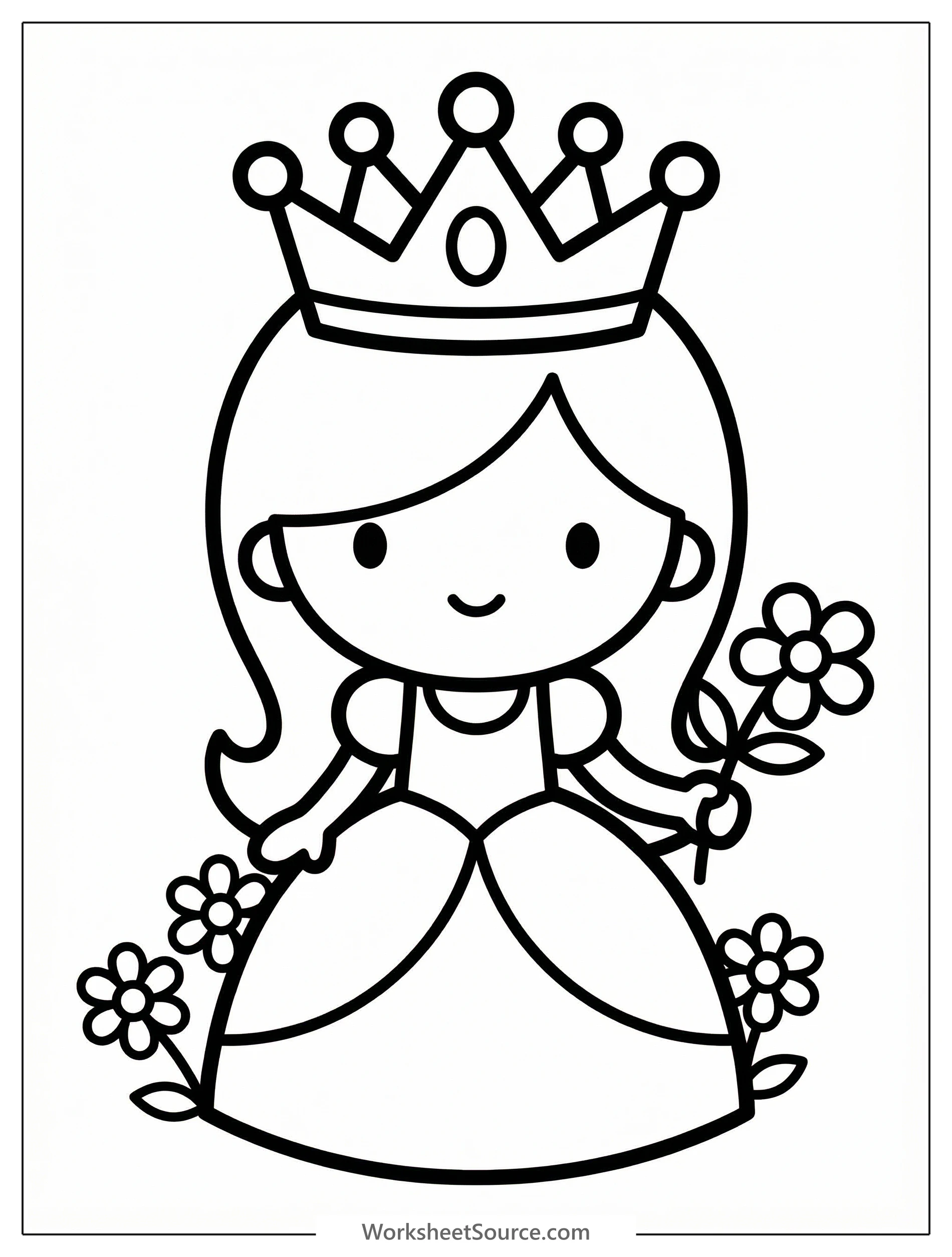 Line art illustration of an ornate royal tiara, delicately crafted with sparkling jewels and intricate floral scrollwork, ready for coloring.