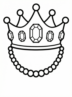 Free printable coloring page showing a crown with jewels and a pearl necklace, perfect for kids to practice coloring and creativity