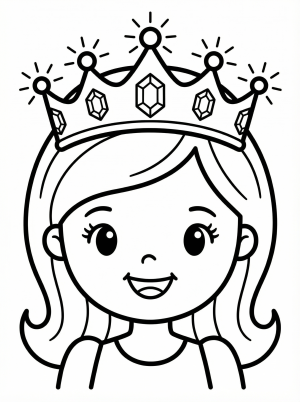 Free printable coloring page showing a princess with a jeweled crown and smiling face, perfect for kids to practice coloring and creativity