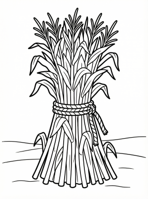 Free printable coloring page showing a bundled corn stalk sheaf, perfect for kids to practice coloring and learn about harvest