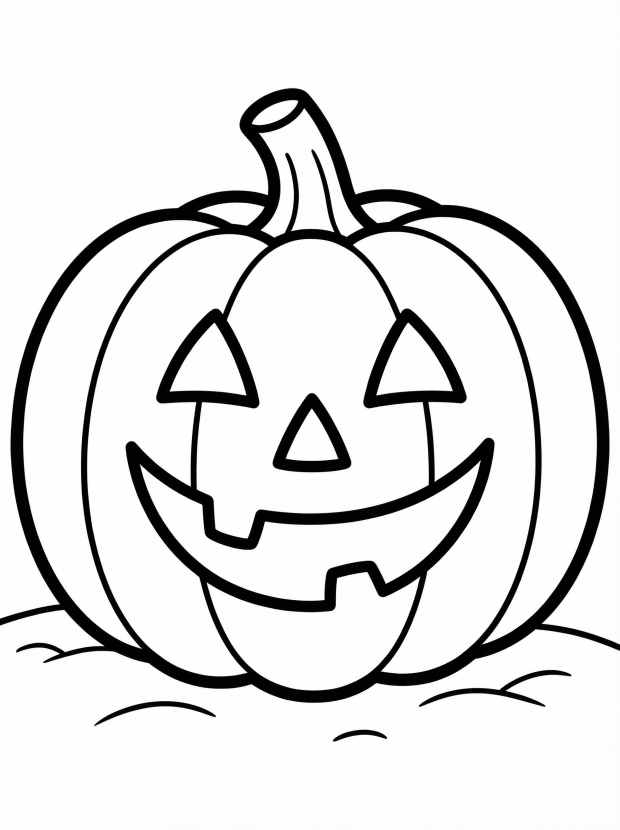 Free printable coloring page showing a smiling jack o lantern pumpkin, perfect for kids to practice coloring and creativity