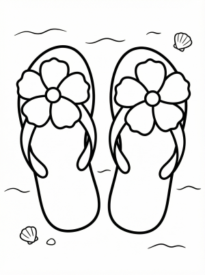 Free printable coloring page showing a pair of flip flops with flowers, perfect for kids to practice coloring and creativity