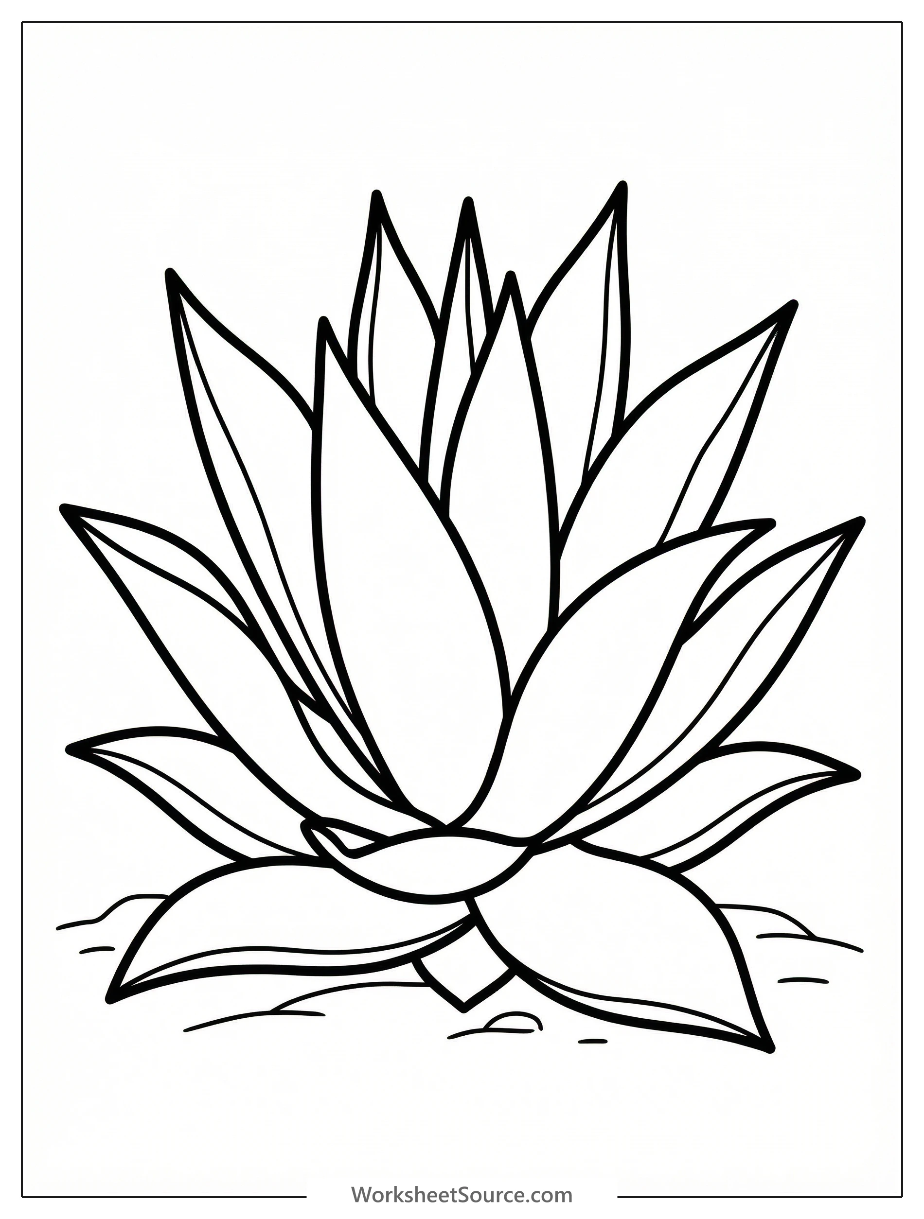 Clear black and white line art coloring page featuring a detailed agave plant with spiky leaves, professionally designed for printing enjoyment.