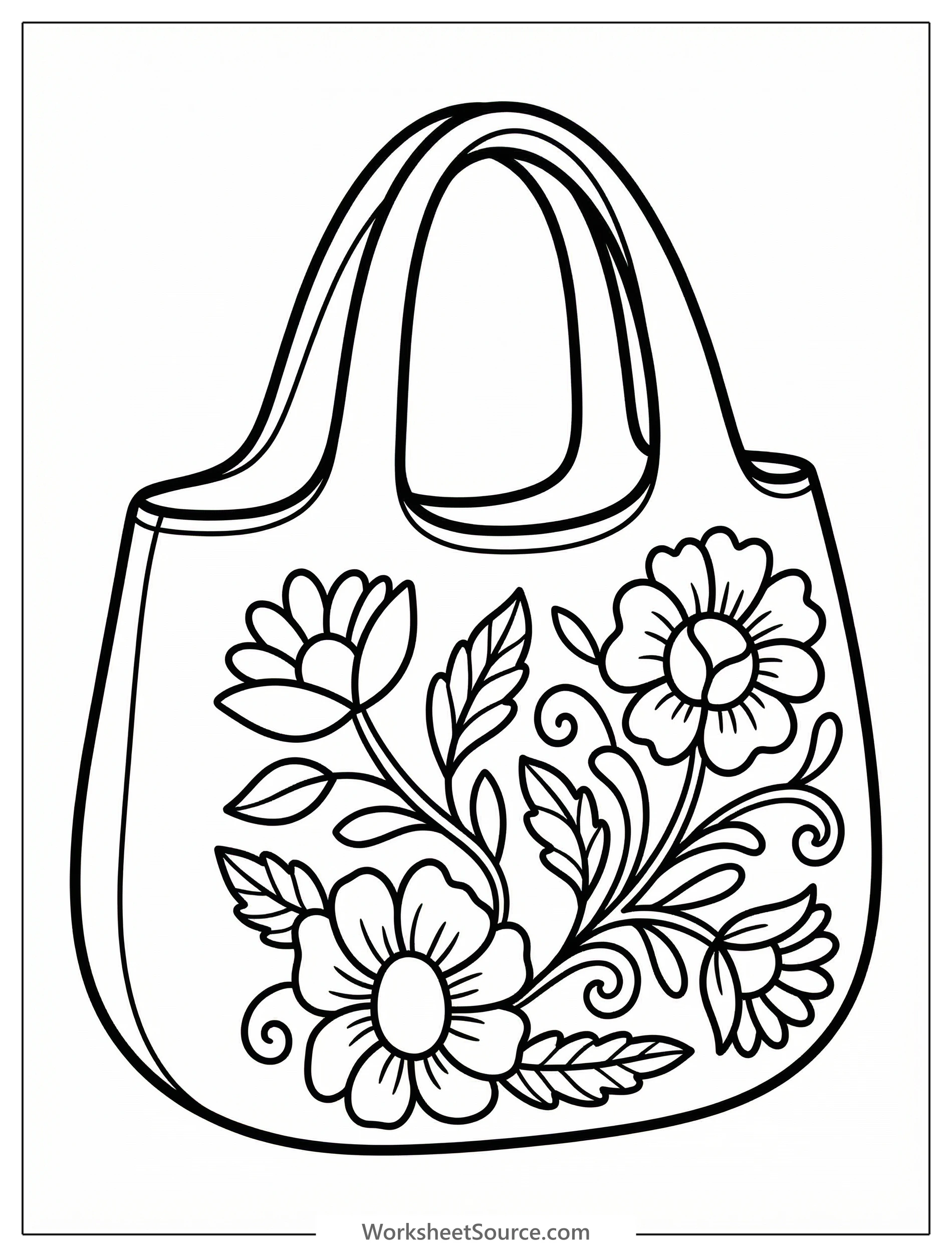 Intricate black and white line art of an embroidered floral pattern, suitable for a coloring page. Features delicate petals, leaves, and swirling vines.