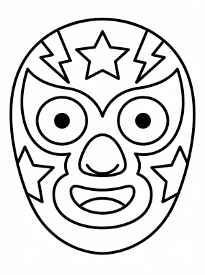 Detailed black and white line art coloring page featuring a traditional lucha libre mask design with intricate patterns, ready for creative coloring.