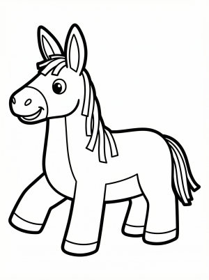 Clear black and white line art of a professionally designed donkey piñata coloring page, ready for vibrant colors. Features traditional details and a cheerful outline.