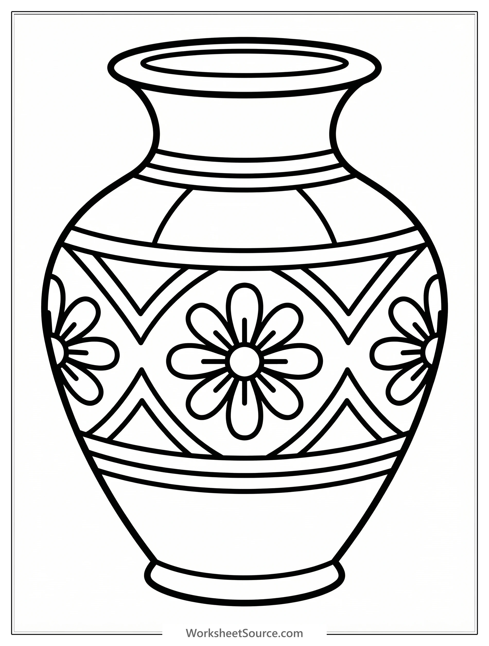 Black and white line art coloring page featuring intricate traditional pottery designs, showcasing geometric patterns and cultural motifs ready for creative coloring.