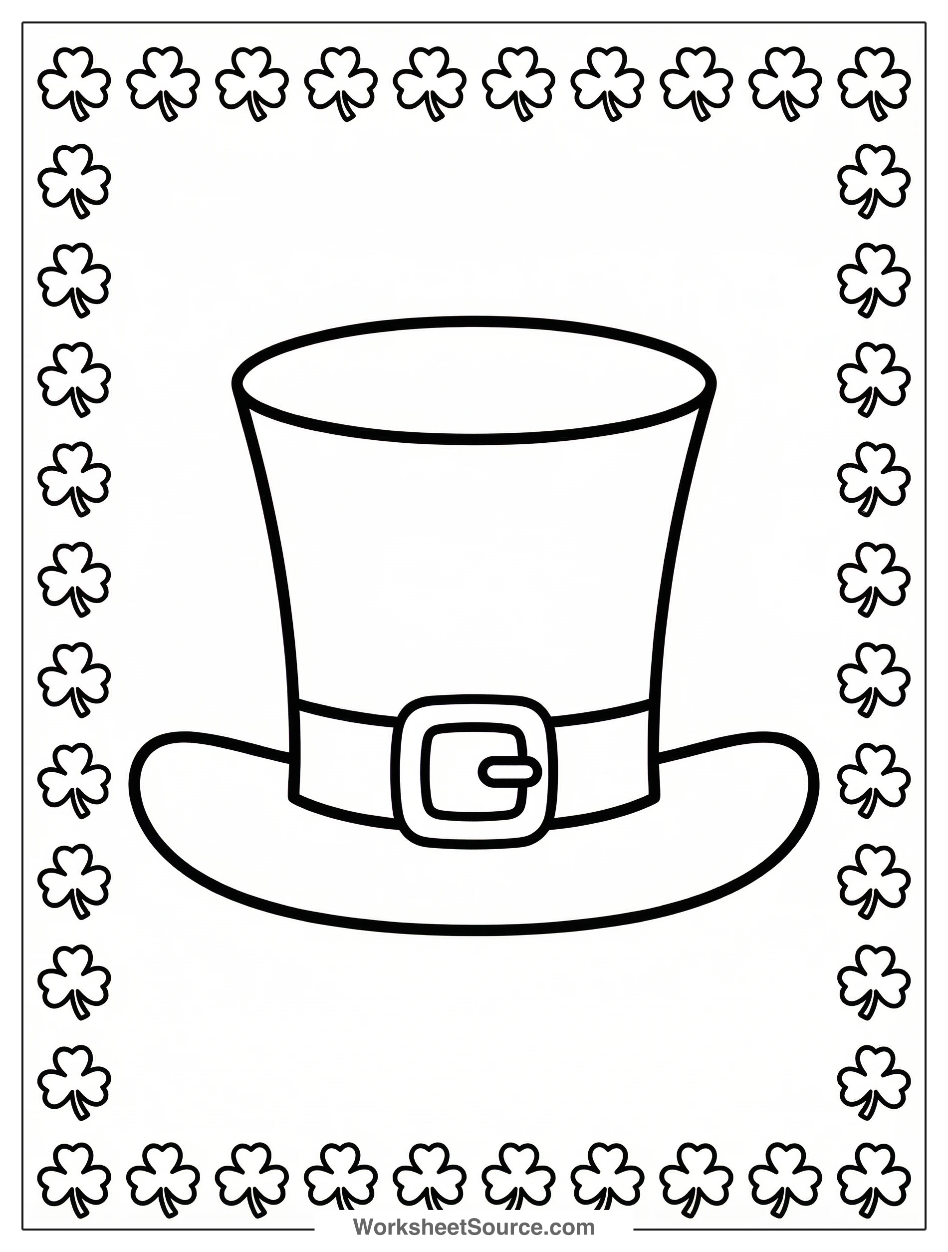 A cheerful coloring page featuring a delicate border of small, detailed shamrocks around a blank central area, ready for creative expression.