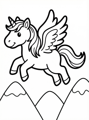 Winged Unicorn Above Mountains coloring page