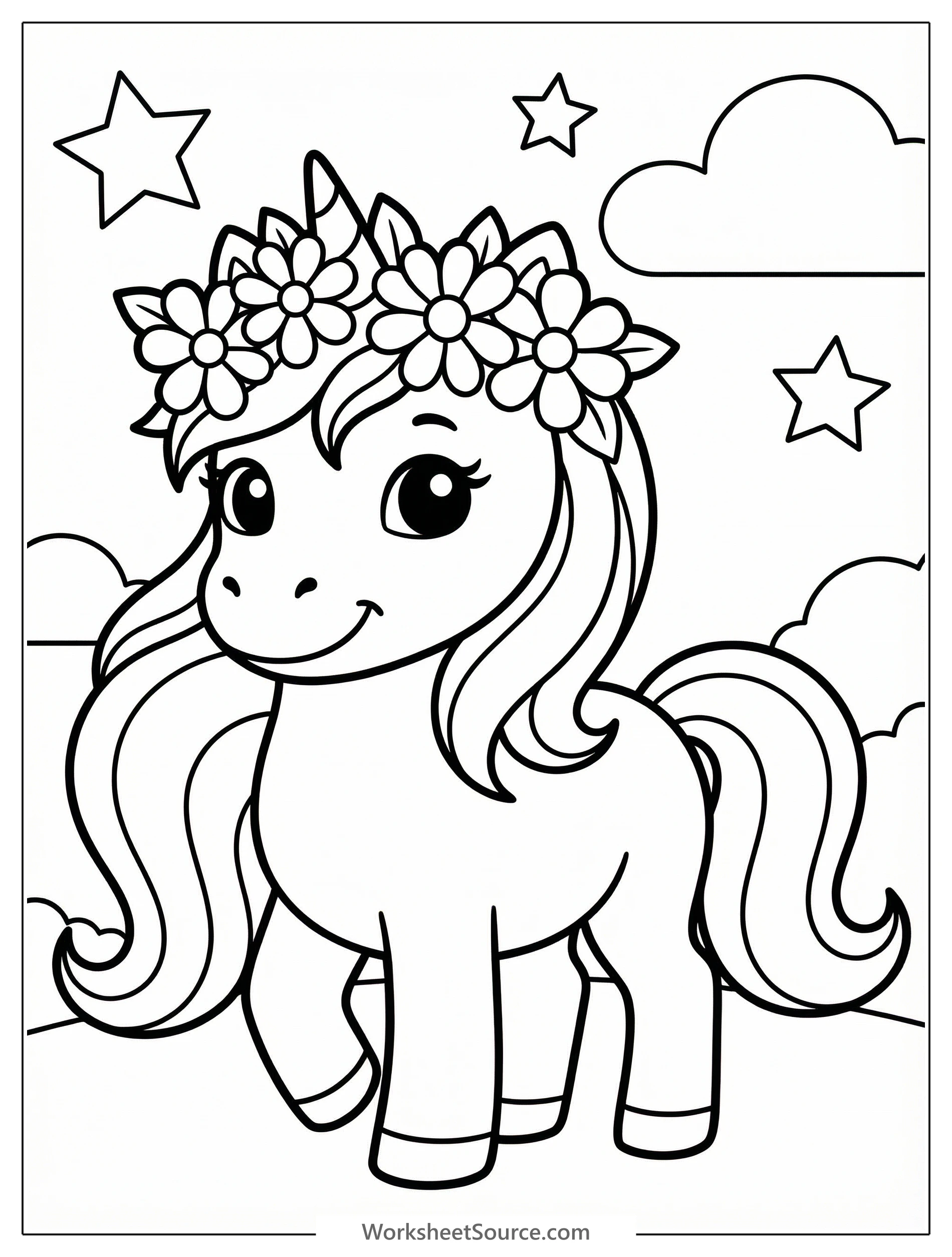 Adorable Unicorn With Flowers — Mewarnai