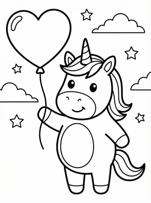 Cute Unicorn With Balloon coloring page