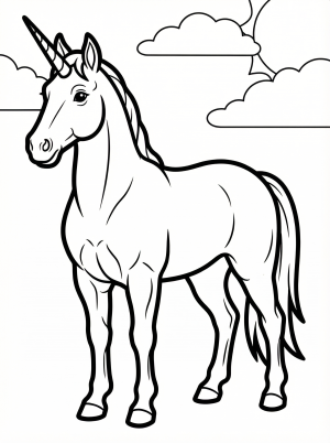 Free printable coloring page showing a unicorn with visible muscles, perfect for kids to practice shading and learn anatomy details