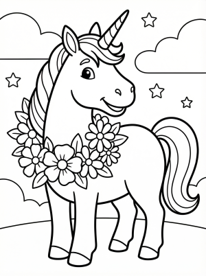 Unicorn With Flower Wreath coloring page