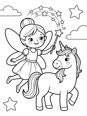 Fairy and Unicorn Stars coloring page