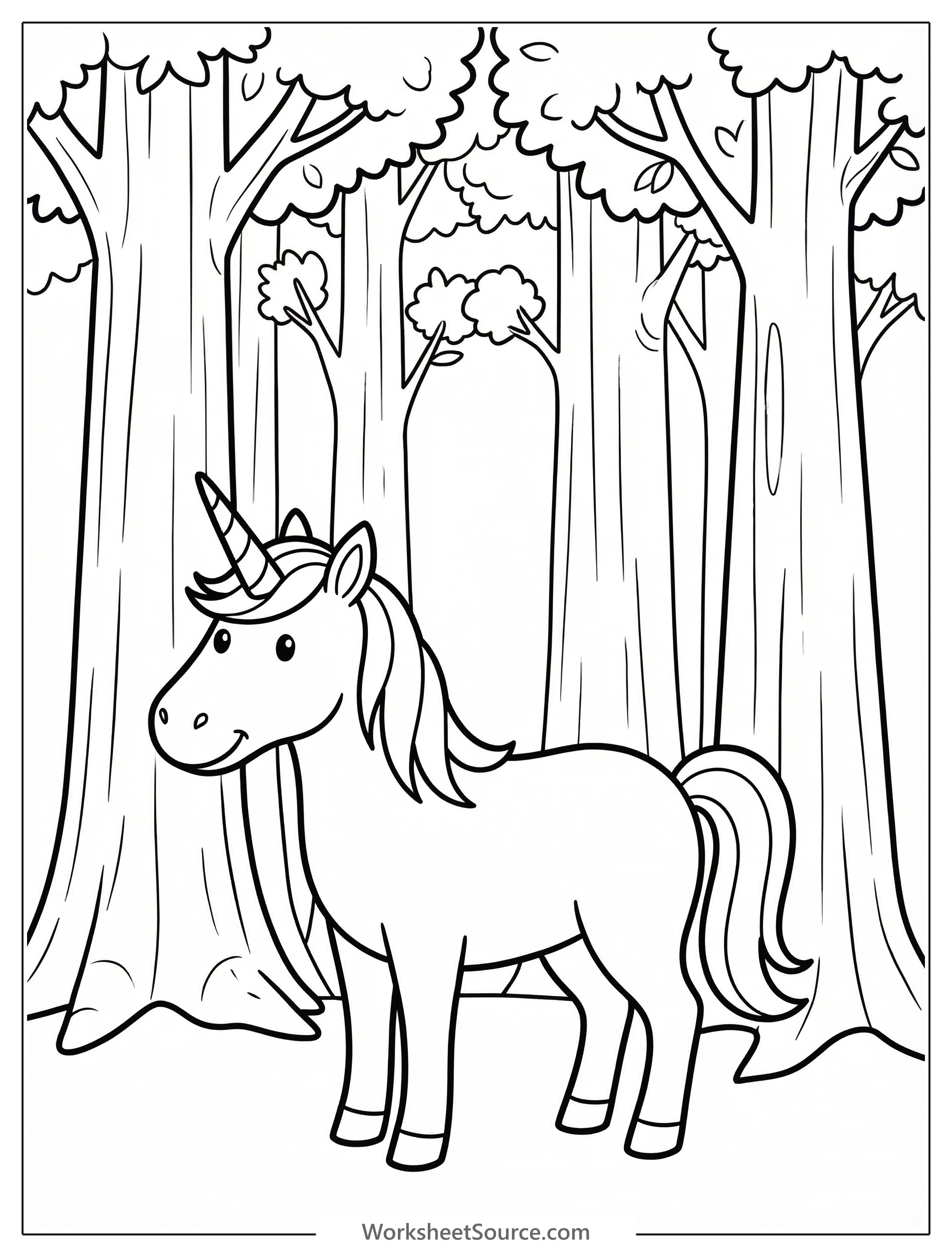 Unicorn Among Forest Trees — रंग भरना