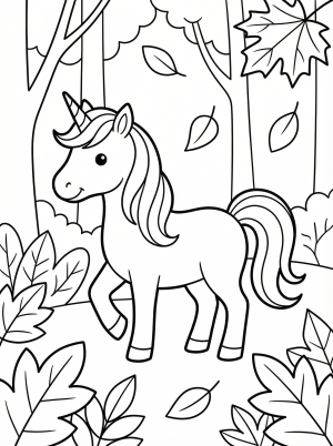 Unicorn in Autumn Forest coloring page