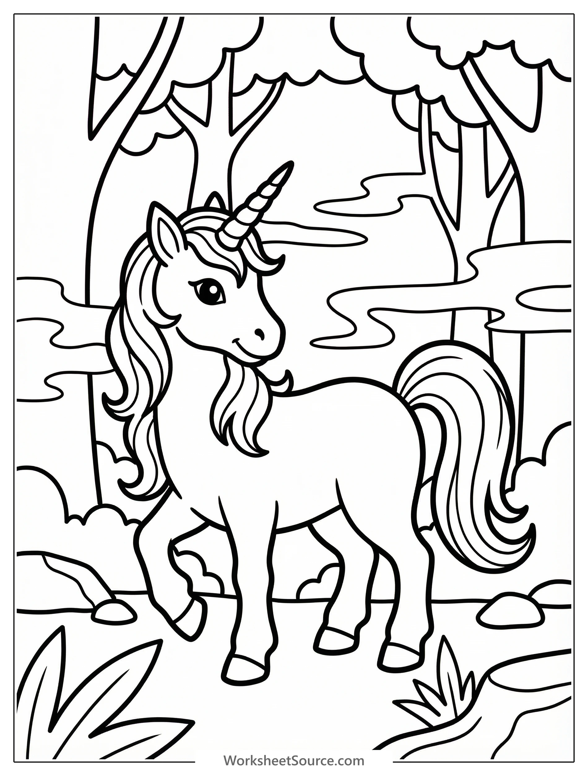 Unicorn in Misty Forest — Mewarnai