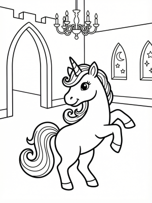Unicorn at Castle Ball coloring page